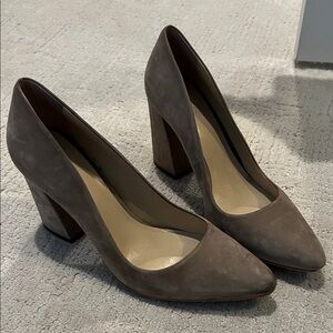 Vince Camuto Taupe Block Heel Pumps
